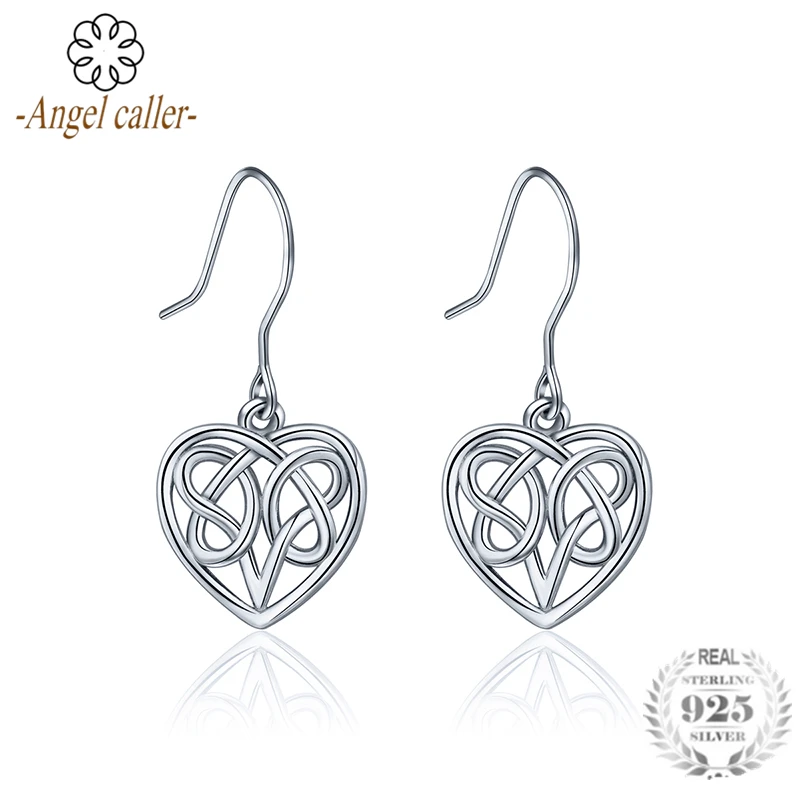 

Angel Caller 925 Sterling Silver Celtics Heart Knot Dangle Earrings for Women Romantic Anniversary Gift Fine Jewelry CYE039