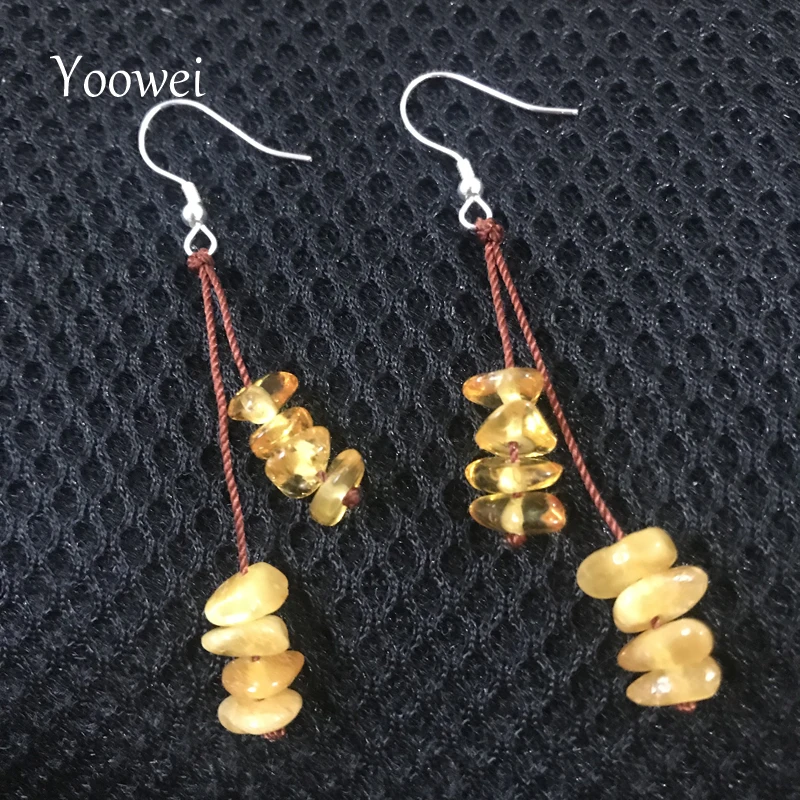 

Yoowei Natural Amber Chips Earrings Baltic Genuine Irregular Beads diy Designer Women Amber Jewelry Dangling Earrings Wholesale