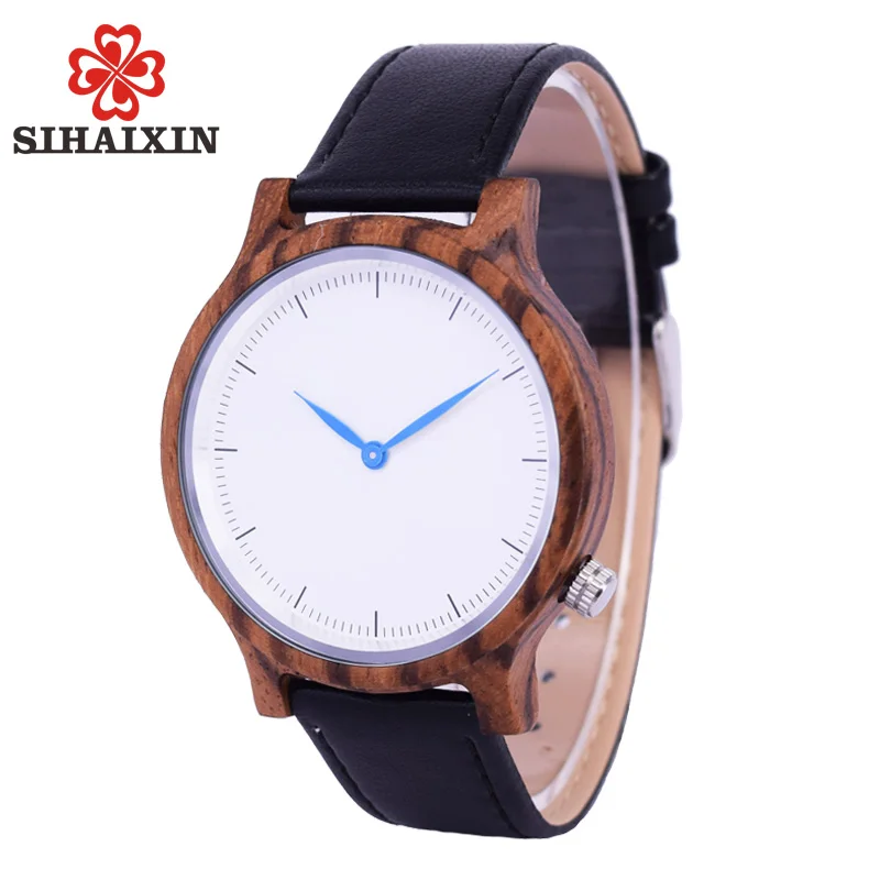

SIHAIXIN wooden clock man watch black fashion leather strap with luxury brand gentleman wristwatch male as personalised watches