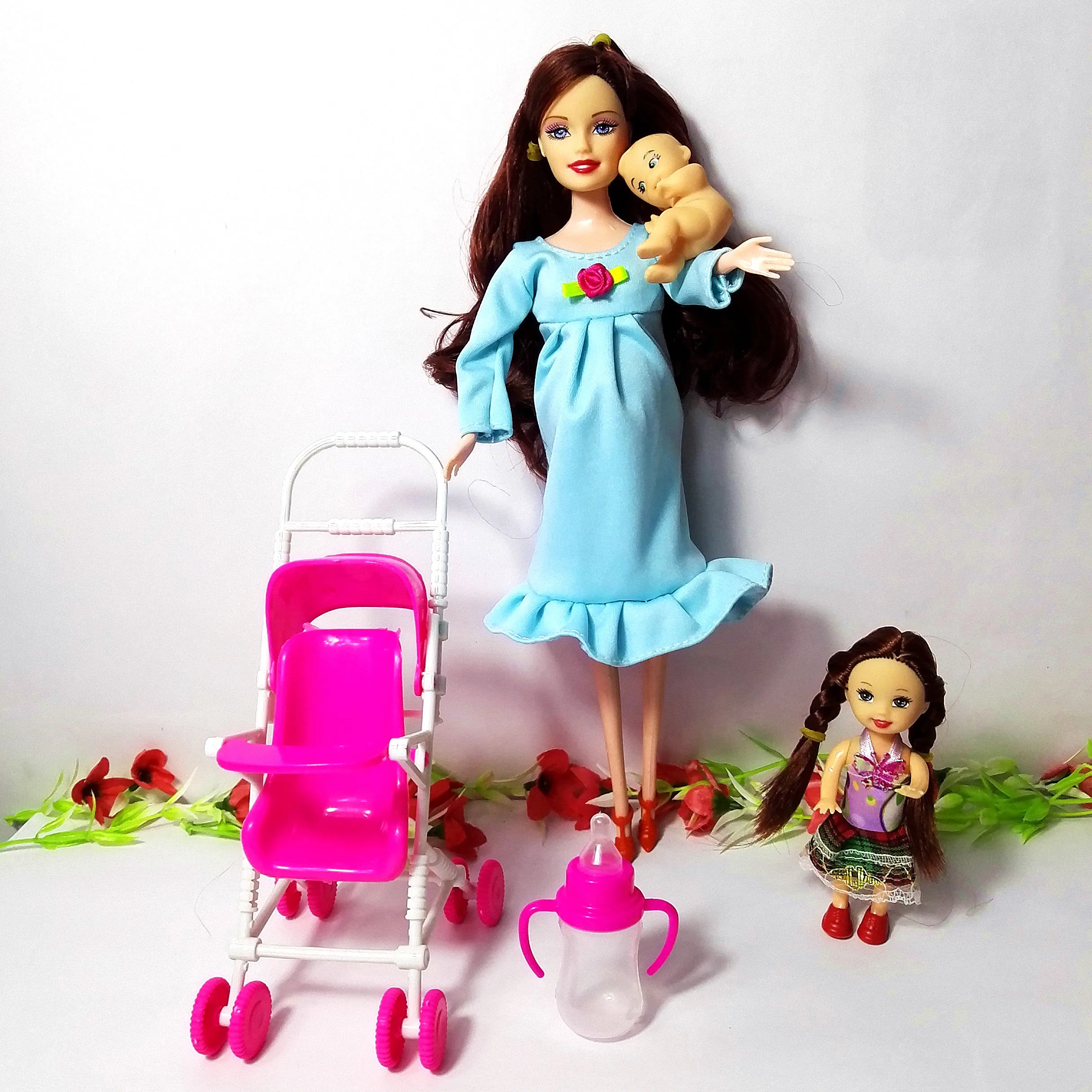 6 человек Семья куклы костюмы мама/папа/сын ребенок/Келли/карета девочки игрушки Мода беременных куклы детские игрушки подарок на день рождения кукла