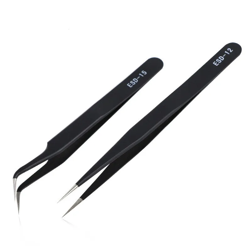 

2 Style Stainless Steel Black Tweezers Curved Straight Nail Art Acrylic Gel Picking Rhinestones Gem Decor Tool