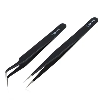 

2 Style Stainless Steel Black Tweezers Curved Straight Nail Art Acrylic Gel Picking Rhinestones Gem Decor Tool