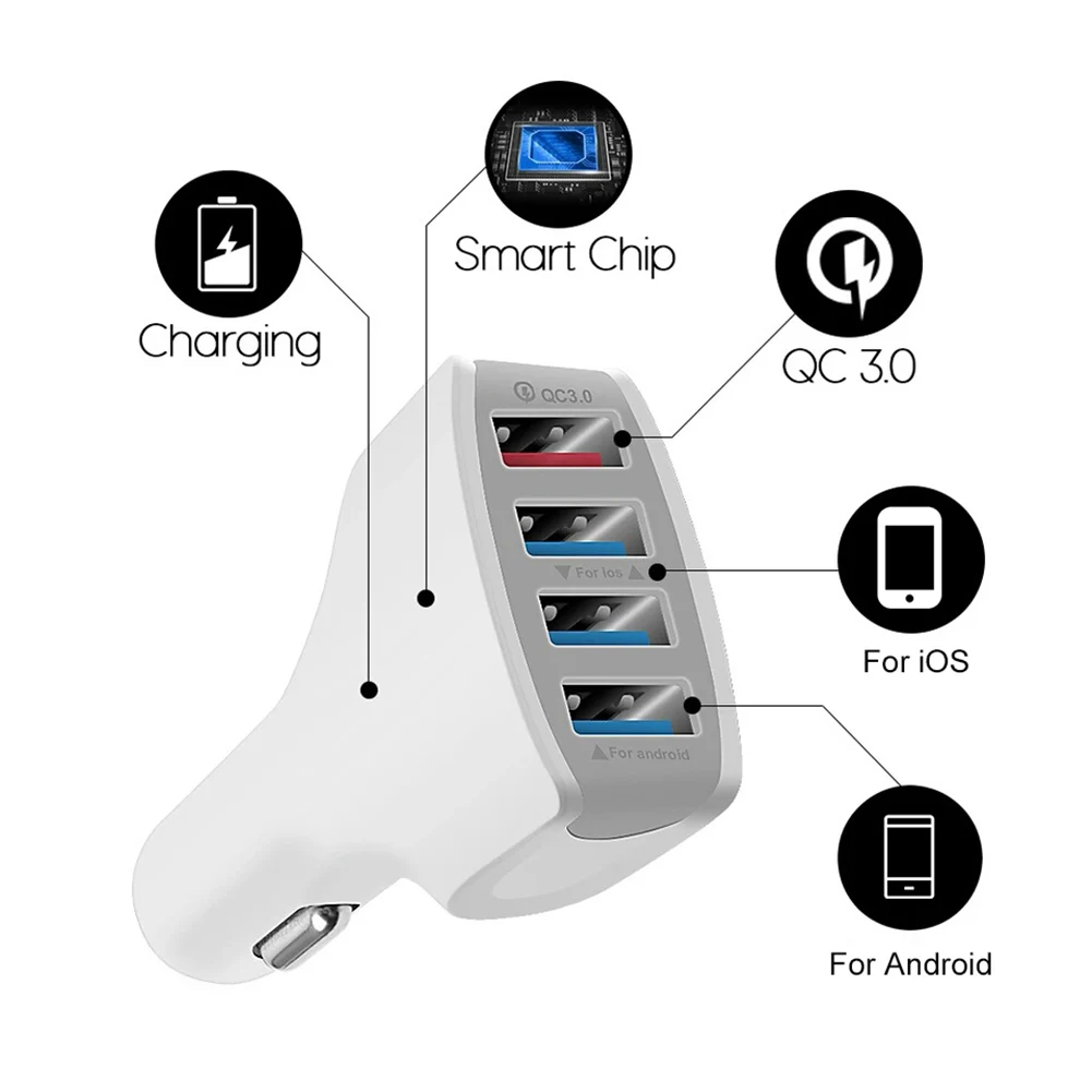 Универсальный QC3.0 4 usb порта Быстрая зарядка мобильного Ph, один автомобильный адаптер зарядного устройства