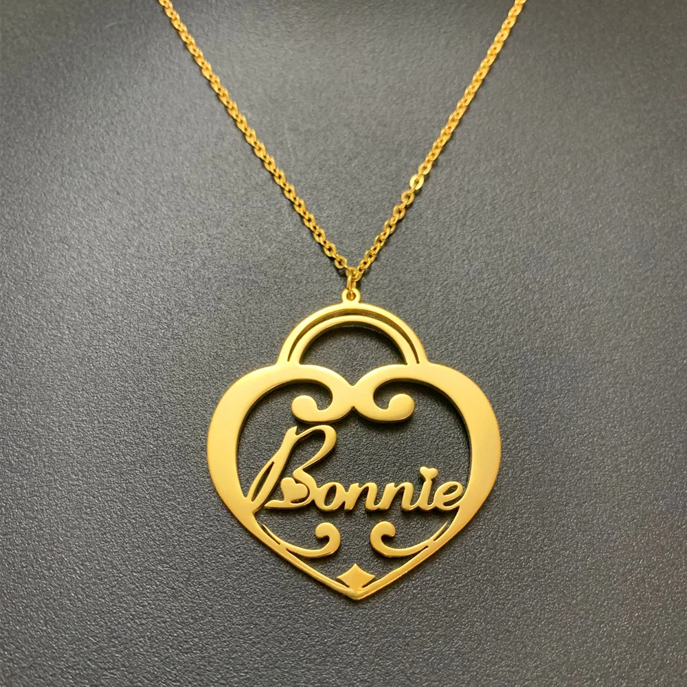 

Custom Lock Name Pendant Necklace Statement Personalized Stainless Steel Lock Necklace for Women Jewelry Bff Necklace Gifts