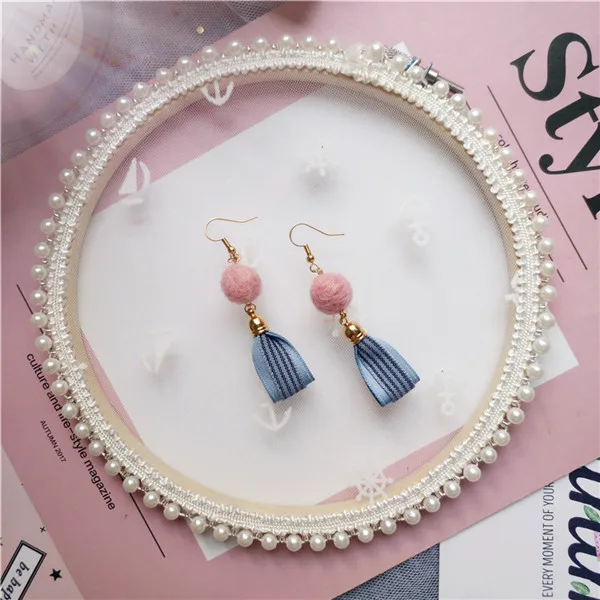 Корейский Япония милый розовый синий бантик принцесса девушки клипсы для женщин Висячие серьги ручной работы модные Jewelry-JQDPER424D5 - Metal Color: 9