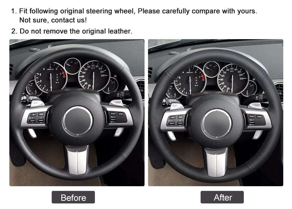 Прошитый вручную черный искусственный кожаный Противоскользящий чехол рулевого колеса автомобиля для Mazda MX-5 Miata 2009-2013 RX-8 2009-2013 CX-7
