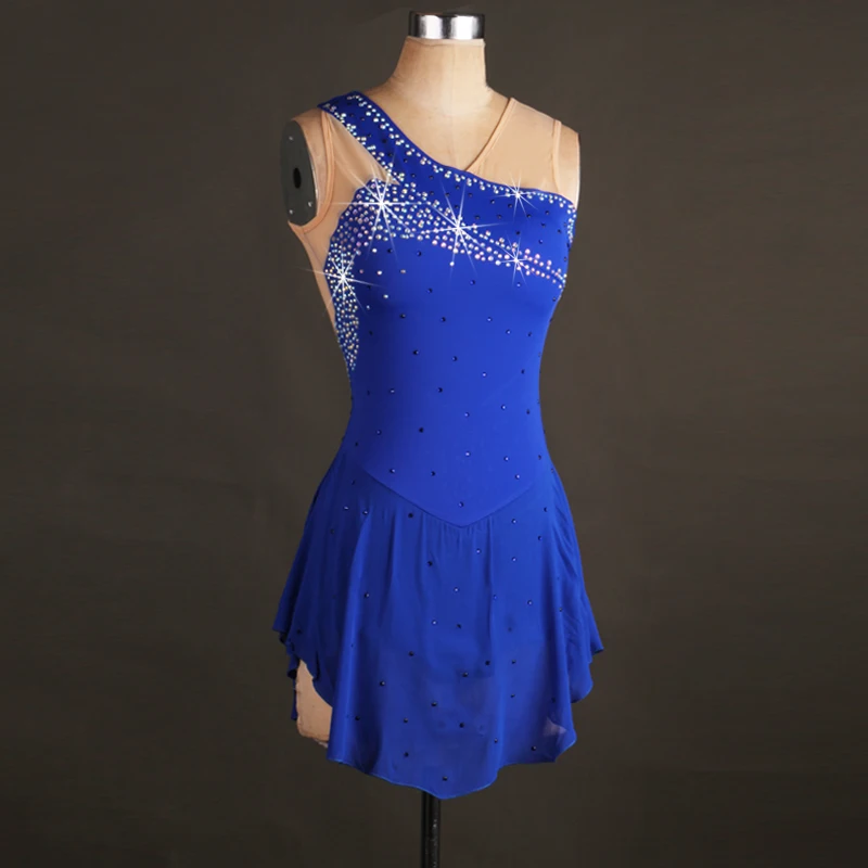 Королевский голубой кристалл на заказ платье для фигурного катания женщина девушка Взрослый платье для катания на льду платье для фигурного катания возможность выбора цвета