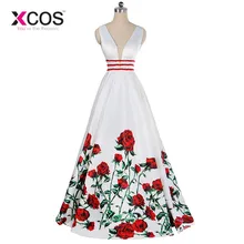 XCOS новые платья для выпускного вечера красная роза бисер Пояс спинки Длинные вечерние платья элегантные белые вечерние платья vestidos de gala
