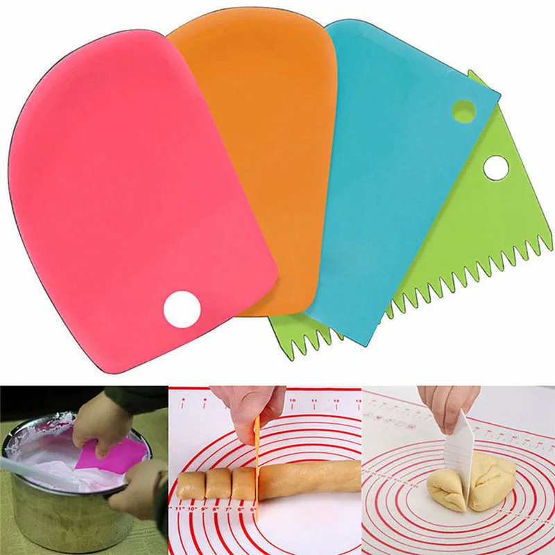 3 Pack Plastic Dough Icing Fondant Scraper Decorating Pastry Tools Set
