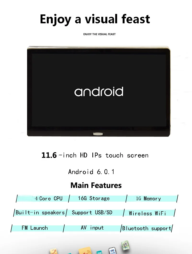 XST 11,6 дюймов Android 6,0 Автомобильный подголовник монитор HD 1080P видео ips сенсорный экран 3g/wifi/USB/SD/HDMI/IR/FM/Bluetooth/динамик