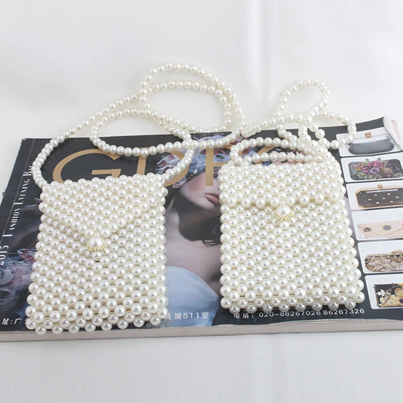 

2019 Fashion Evening Pearl Beaded Clutch Bags Lady Handmade Vintage Small Shoulder Crossbody Phone Purses Bag Party Wedding