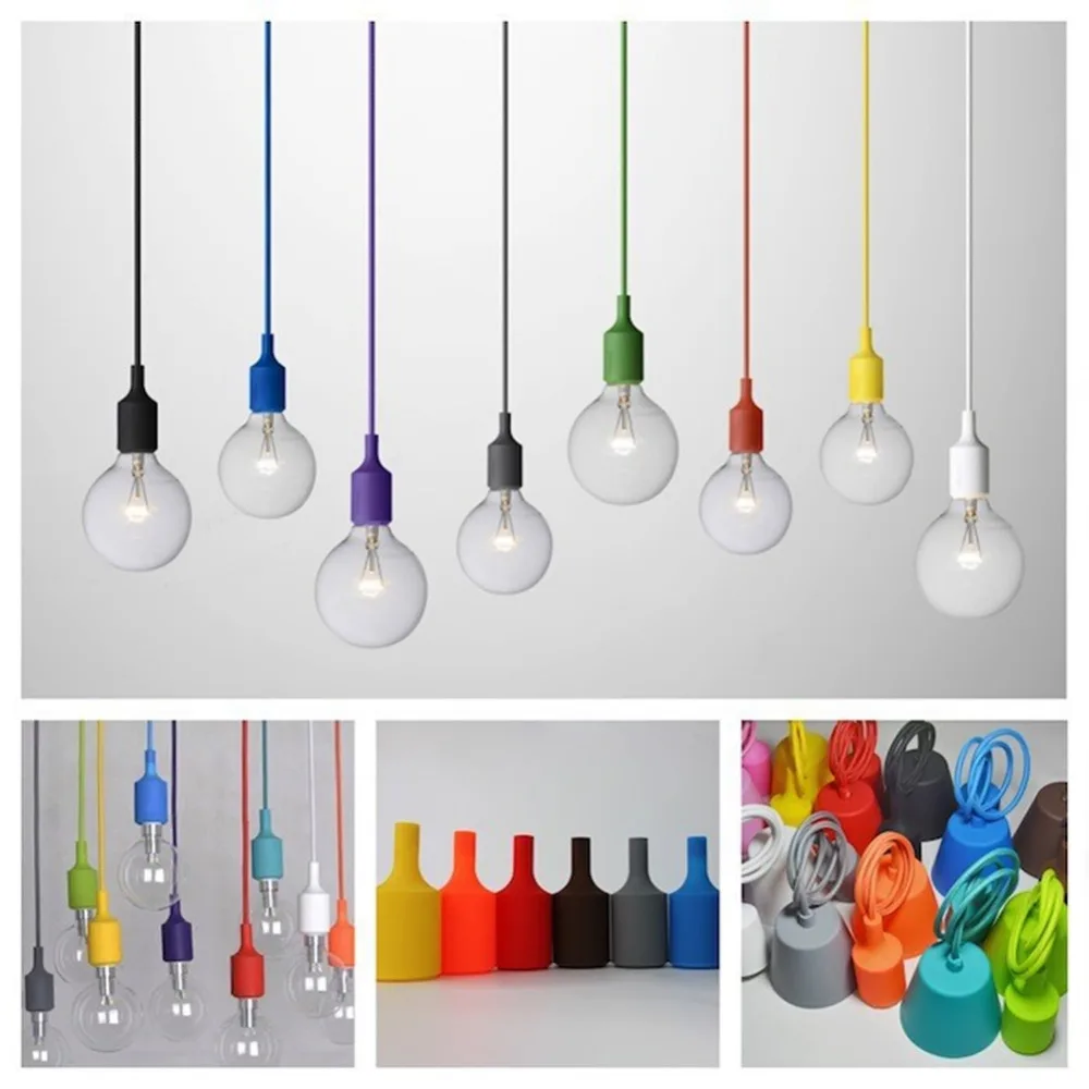 

Modern Colorful Silicone Pendant Lights for Bar Restaurant E27 Pendant Lamp Hloder 1 Meter Cable 10 Colors Vintage Edison Bulbs