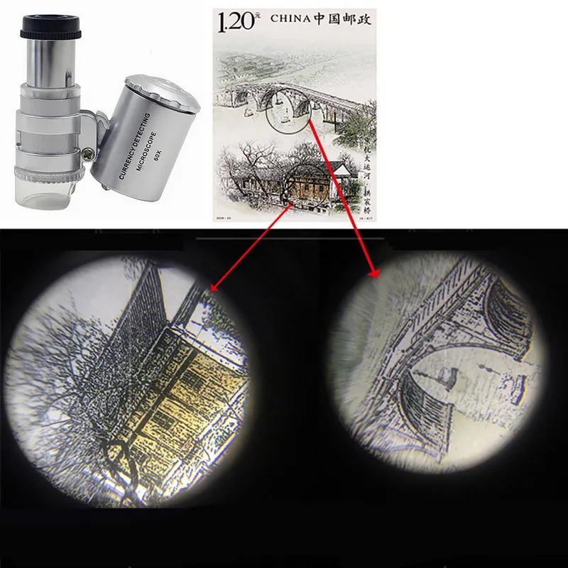 Urijk 60x микроскоп Лупа Мини Многофункциональный al с 2 светодиодный УФ светильник поддельные функция Ювелирные изделия Лупа инструмент с Чехол