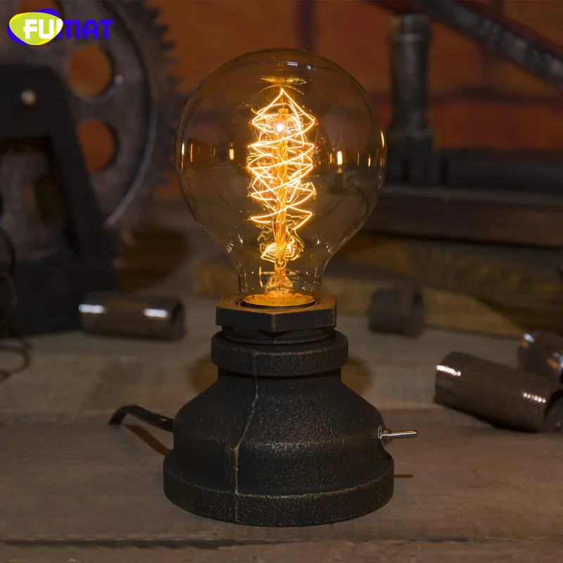

FUMAT Metal Table Lamp with E27 Edison Bulb American Country Retro Vintage Table Light Creative Industrial Table Lamp Water Pipe