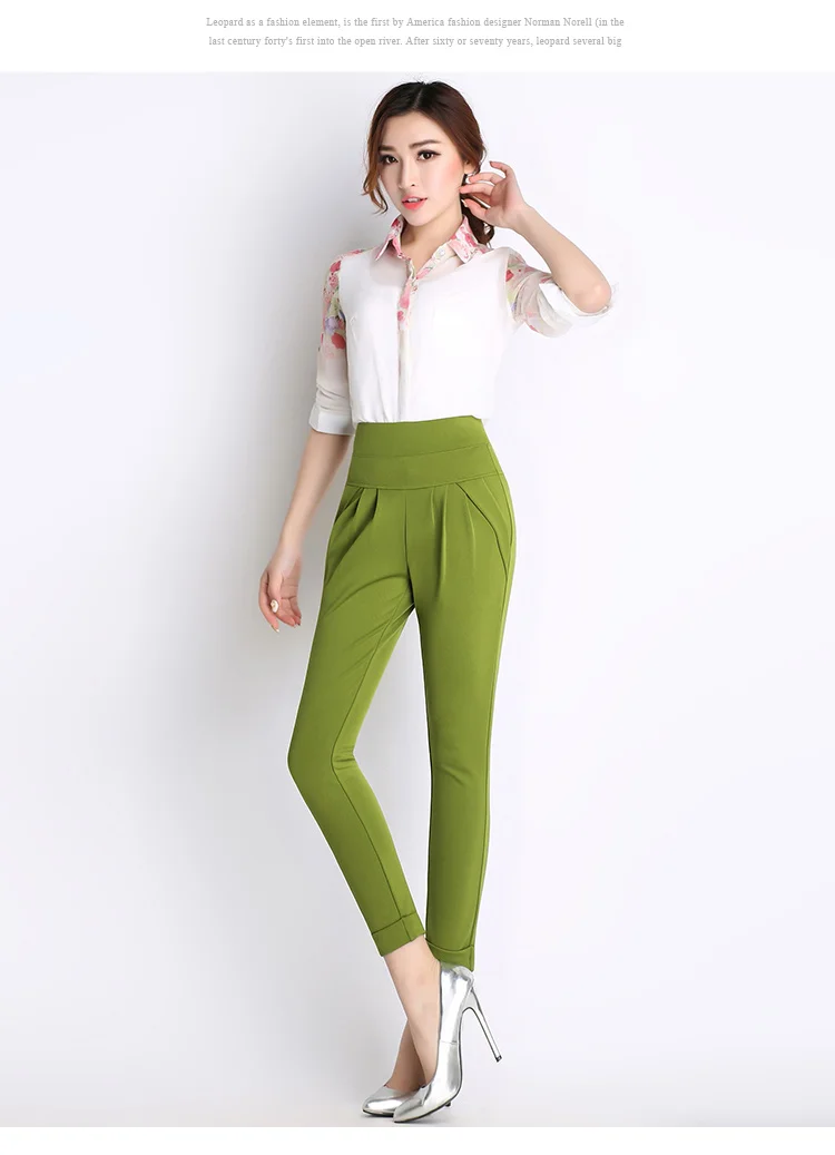 Женские высококачественные брендовые штаны-шаровары, Модные осенние весенние штаны с высокой талией по щиколотку размера плюс, тянущиеся Свободные повседневные штаны - Цвет: green