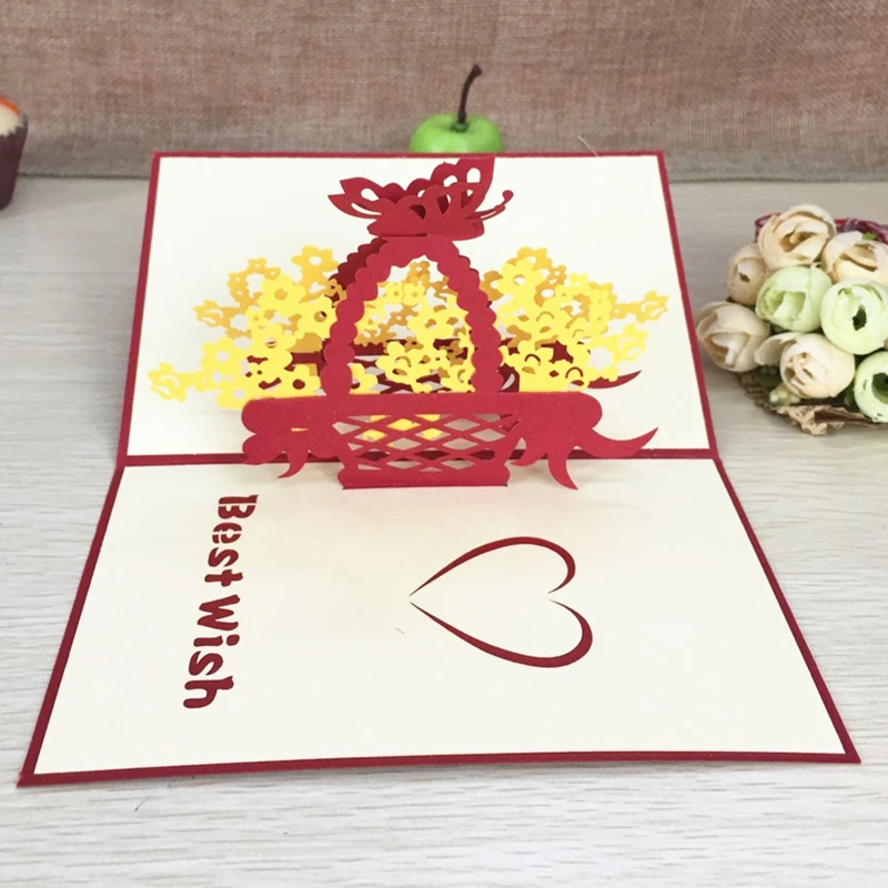Panier De Fleurs D Amour En Papier Origami Decoupe Au Laser Cartes Pop Up 3d Cartes De Vœux Artistiques Cadeaux D Anniversaire De Saint Valentin 1 Piece Aliexpress
