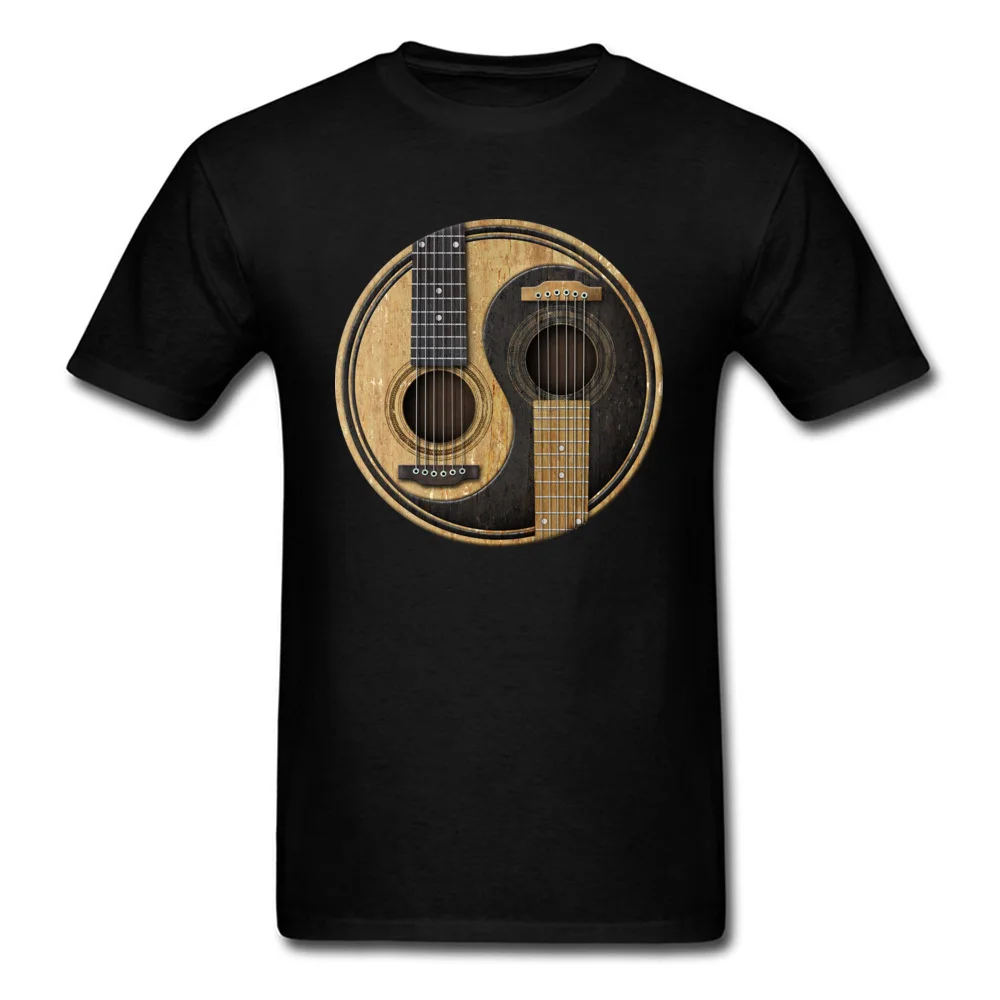 T Shirt Custom Tops & Tees Summer Fall Rife Design Short Sleeve 100% Cotton Round Neck Men Top T-shirts Design Old and Worn Acoustic Guitars Yin Yang black