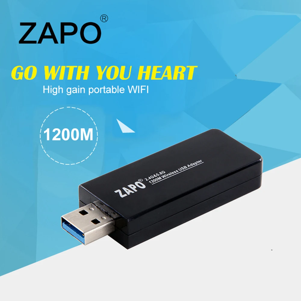 ЗАПО W50B 1200 Мбит/с Беспроводной 2,4 г 5,8 Г WiFi адаптер USB3.0 Беспроводной сетевой адаптер Wi-Fi для ноутбука рабочего Tablet PC черный