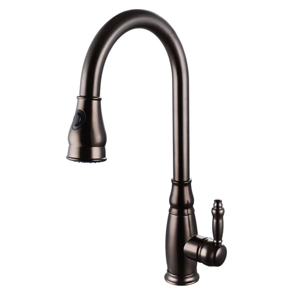 

ROLYA Classic Vintage Brass Single Handle Antique Brown Kitchen Faucet Pull out ORB Sink Mixer Tap