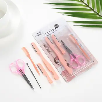 

5Pcs Portable Folding Eyebrow Razor Set Professional Grooming Scissor Shaper Comb Ear Spoon Trimmer Makeup Beauty Tools Kit