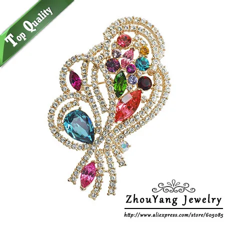 

ZHOUYANG ZYX025 Noble Gorgeous Multicolour Crystal Brooches Rose Gold Color Jewelry Austrian Crystal Wholesale