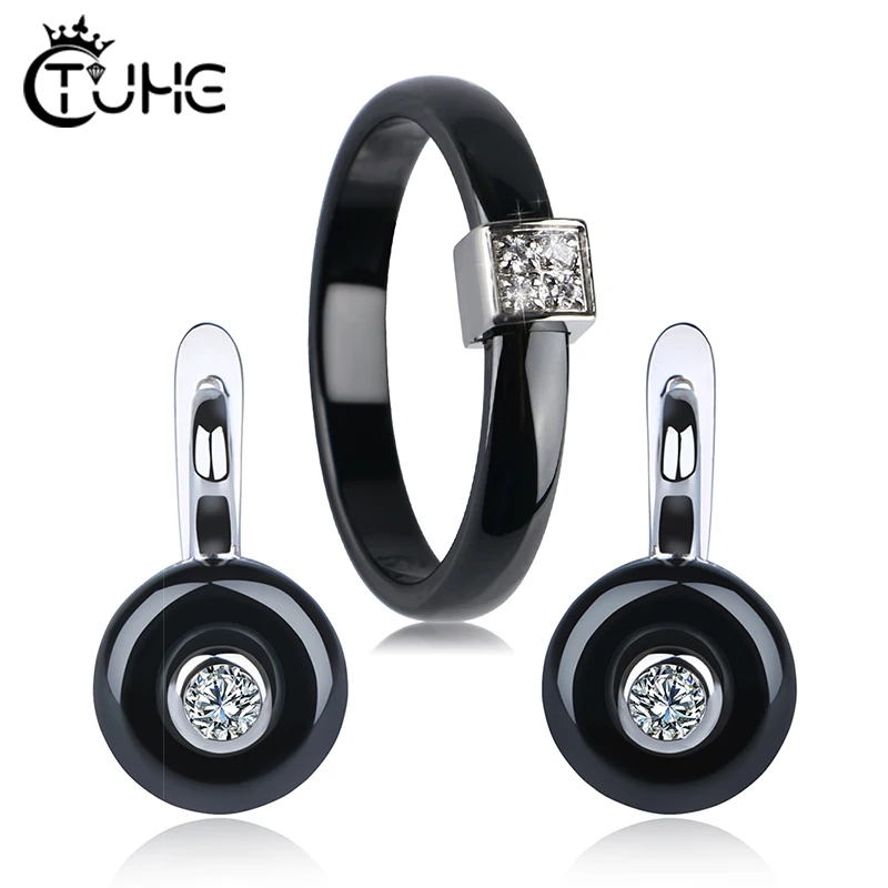 

Elegant Wedding Jewelry Sets for Brides Never Fade Healthy Ceramic Women Stud Earrings Ring Bridal Jewelry Set Christmas Gift