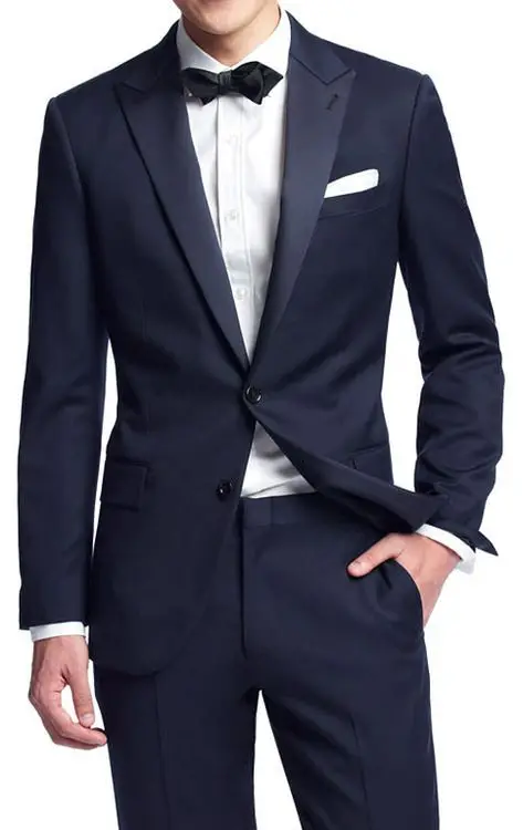 

Custom Made 2018 Dark Blue Business Meeting Tuxedo Customize Men Suit Formal Mens Blazer Peaked Lapel 2 Pieces Jacket+Pants