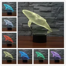 Светодиодный 3D ночник креативная Акула трехмерная детская спальня гостиная настольная лампа usb