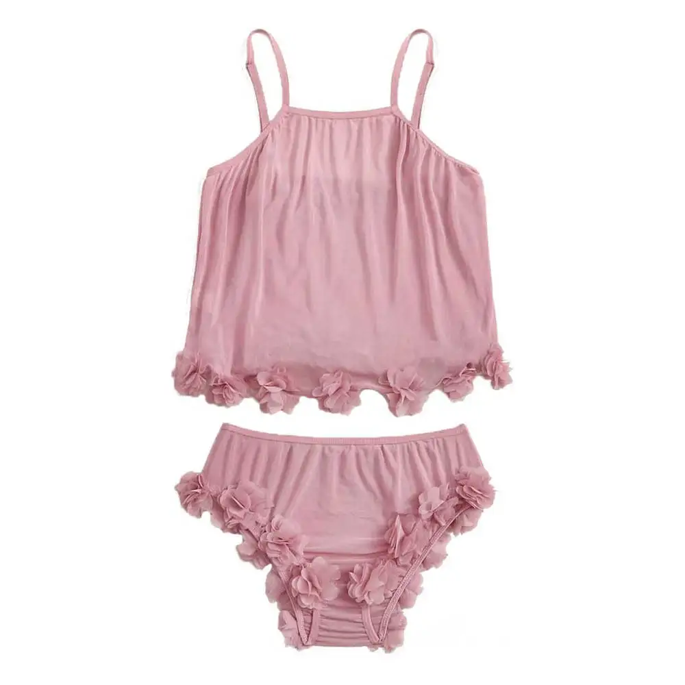 Pijama сексуальное нижнее белье комплект для сна шелковистая удобная женская пижама с Цветами нижнее белье костюм красивое белье набор камней 661SW10 - Цвет: Pink