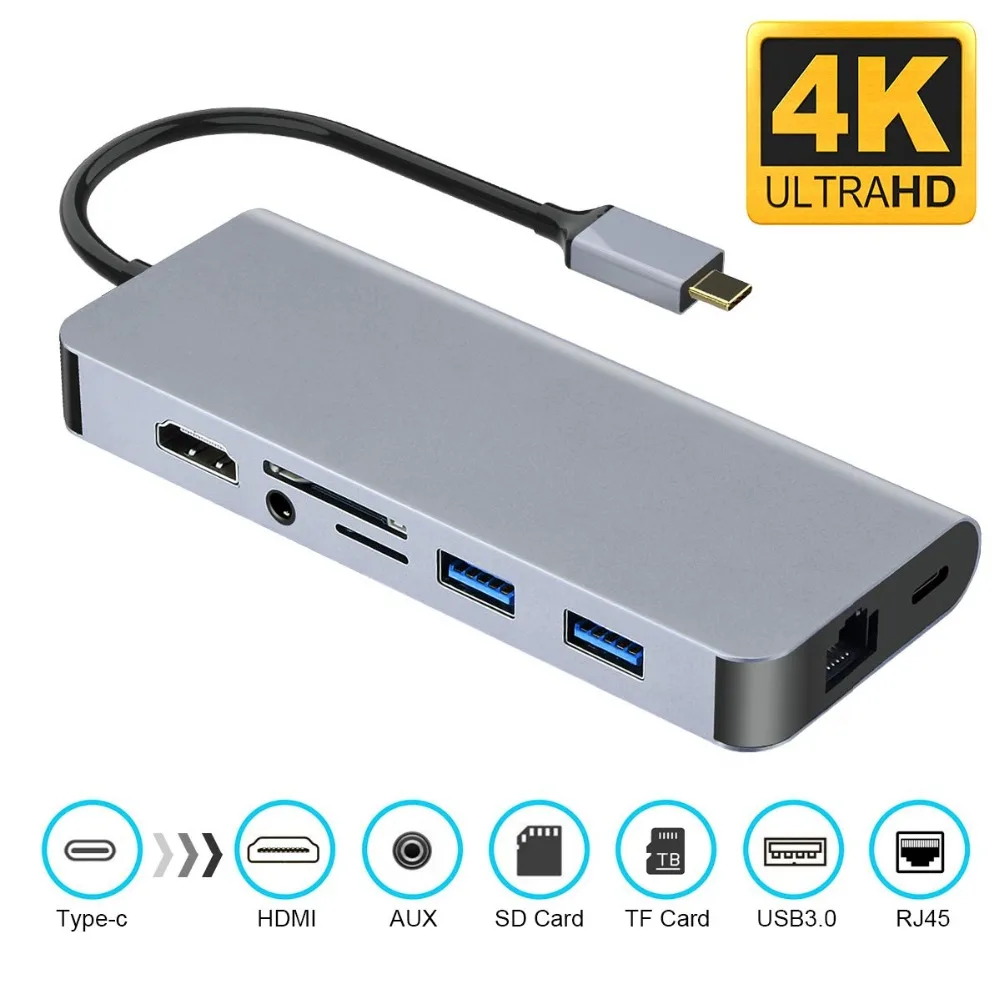 

USB-C Hub to HDMI Ethernet Adapter with 2 USB3.0 PD Port TF/SD Card Reader Compatible with MacBook/Pro,Samsung DeX Desktop Exper