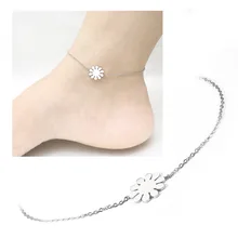 Цветок естественный стиль женские ножные браслеты нержавеющая сталь босоножки Украшенные бижутерией на ноге ботильоны Браслеты для Для женщин ножная цепочка