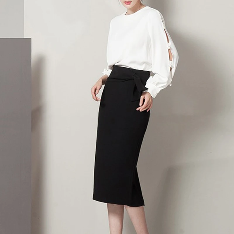 Gratis Y Otoño Cintura Las Primavera Lápiz S De 2018 Elegante Nuevo Negro Envío Damas Formal Arco Mujeres Con Faldas Alta 2xl zdqvzw