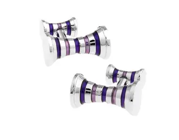 

10pairs/lot Silver Double End Cone Shape Cufflinks With Red&Purple Strip Pattern Cuff Links Men's Jewelry Business Style
