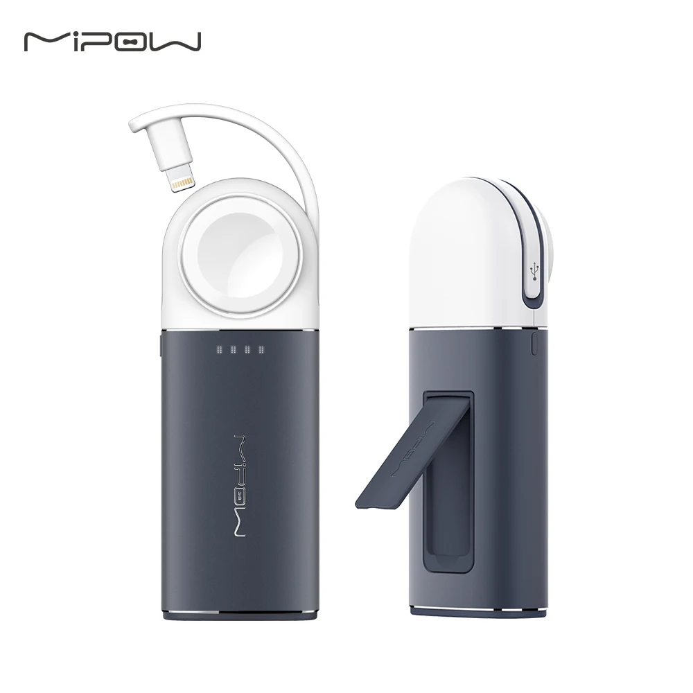  MIPOW Wireless Charger for Apple Watch Portable Power Bank with Built-in Lightning Cable for iPhone