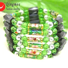 Qingmos Модный Зеленый Cloisonne браслет для женщин с черным гематитом Магнитный длинный 2" ожерелье браслет ювелирные украшения ne5158