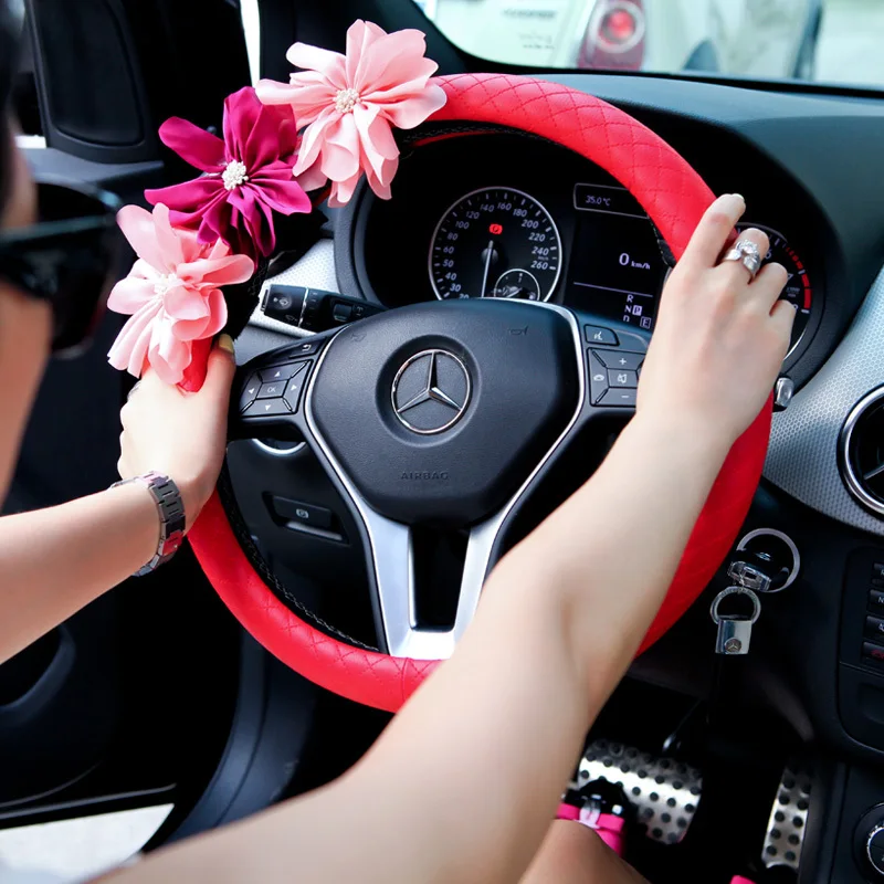 free shipping girls' fashion cute korean red flower PU leather car