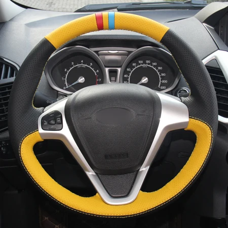 DIY ручная швейная крышка рулевого колеса автомобиля из замши для Ford Fiesta 2008-2013 Ecosport 2013- оплетка на руле - Название цвета: Style3