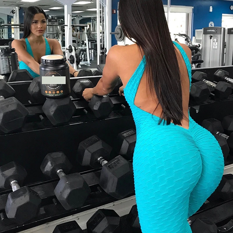 2018 Sportswear Workout clothes for women blue Fitness Yoga Set Sexy leggings Yoga Sport Suit Bandage Gym Bodysuit (23)