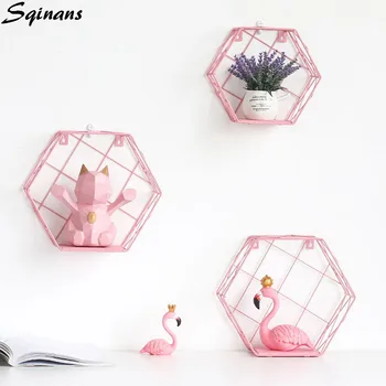 

Sqinans Hanging Wall Decoration Hexagon Shelf Metal Wall Decor Floating Shelf Modern Nordic Geometric Decorative Wall Shelf