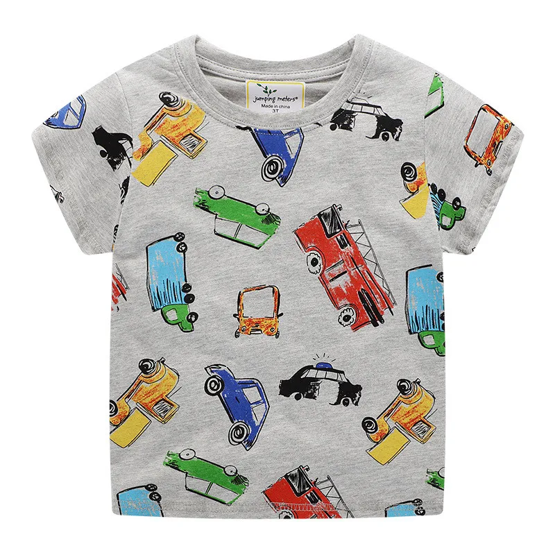 

Jumping meters Children Boys Clothes Cotton T shirts Cartoon Car Print Boys Girls Tees Tops Summer Baby Clothes Boys T Shirts