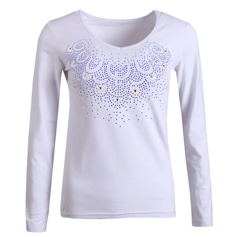 BLINGSTORY Plus Size V Neck Top Bead Diamond T-shirt Femme Long Sleeve Basic Cotton Tee Autumn T Shirt S-6XL LP5319028 BLINGSTORY Plus Size V Neck Top Bead Diamond T-shirt Femme Long Sleeve Basic Cotton Tee Autumn T Shirt S-6XL LP5319028