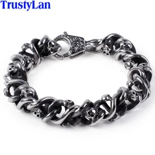 Vintage Style Men Skull Head Bracelet Heavy 316L Stainless Steel Link Chain Mens Bracelets Cool Male Biker Jewelry Dropshipping