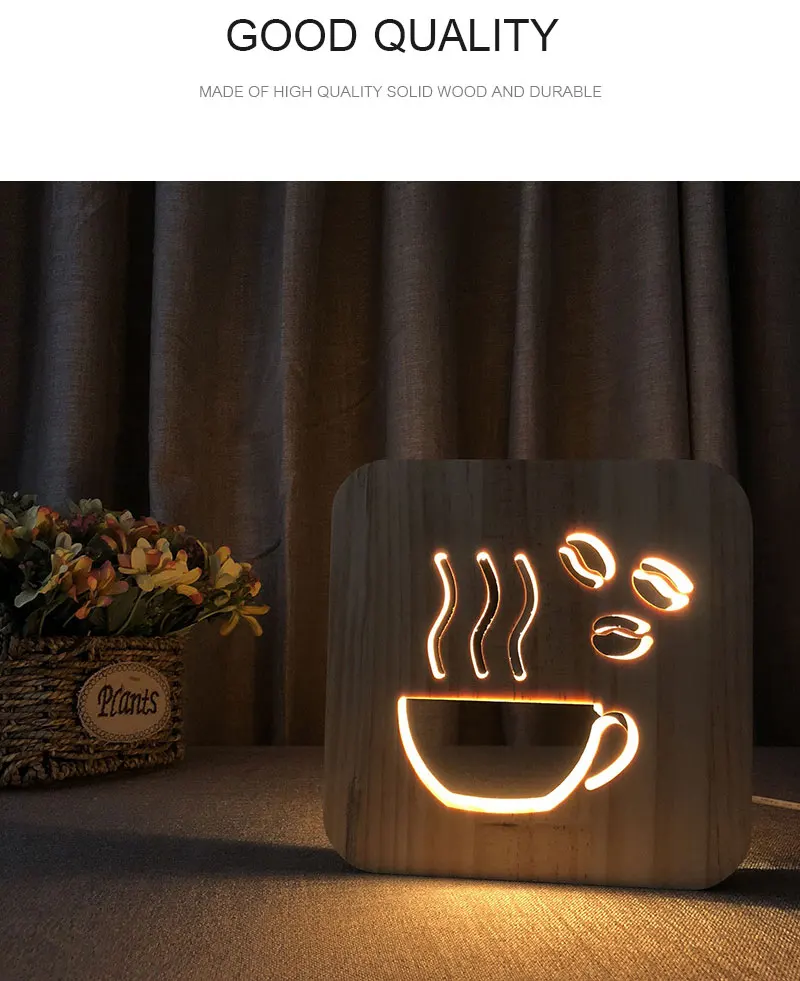 Creative Wooden LED Lighting 3D Wood Night Light A Cup of Coffee Tea Style Luminaria Fashion Lamp For Cafe Coffee Shop Decoration (1)