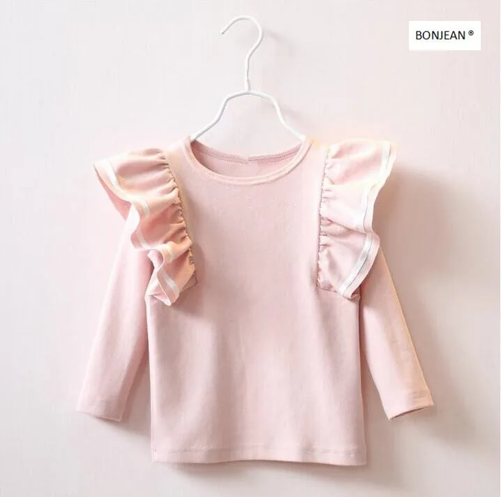 

YWBP31054825 Retail 2016 Spring Fashion Baby Girl Top Ruffles Full Sleeve Girl Tee Solid Lolita Girl Clothes Lolita