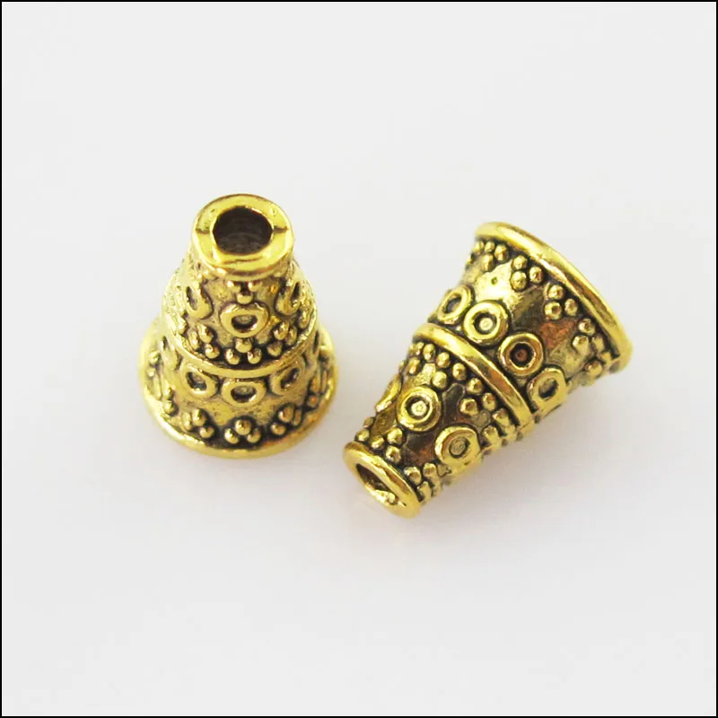 

New 20Pcs Antiqued Gold Tone Cone Speaker End Bead Caps Connectors 7mm
