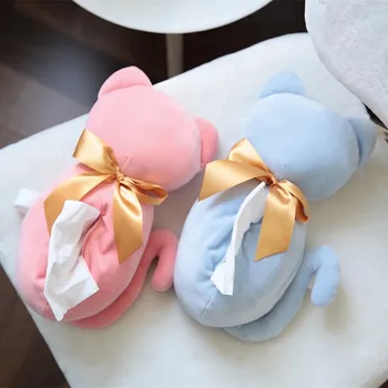 

Cartoon Plush Toy Bowknot Cat Tissue Box Cover Paper Towel Cases Birthday Gift #1259