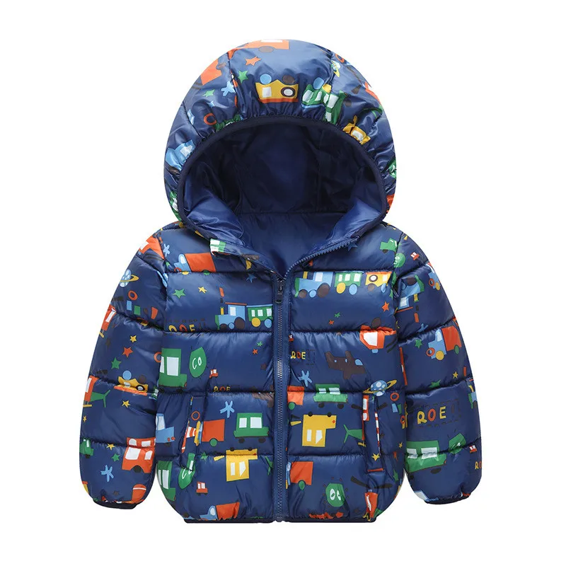 Пальто для мальчиков с рисунком динозавра; осенне-зимняя парка для мальчиков и девочек; светильник; детская куртка; хлопковое пальто с капюшоном; детская куртка; Верхняя одежда для малышей - Цвет: Car