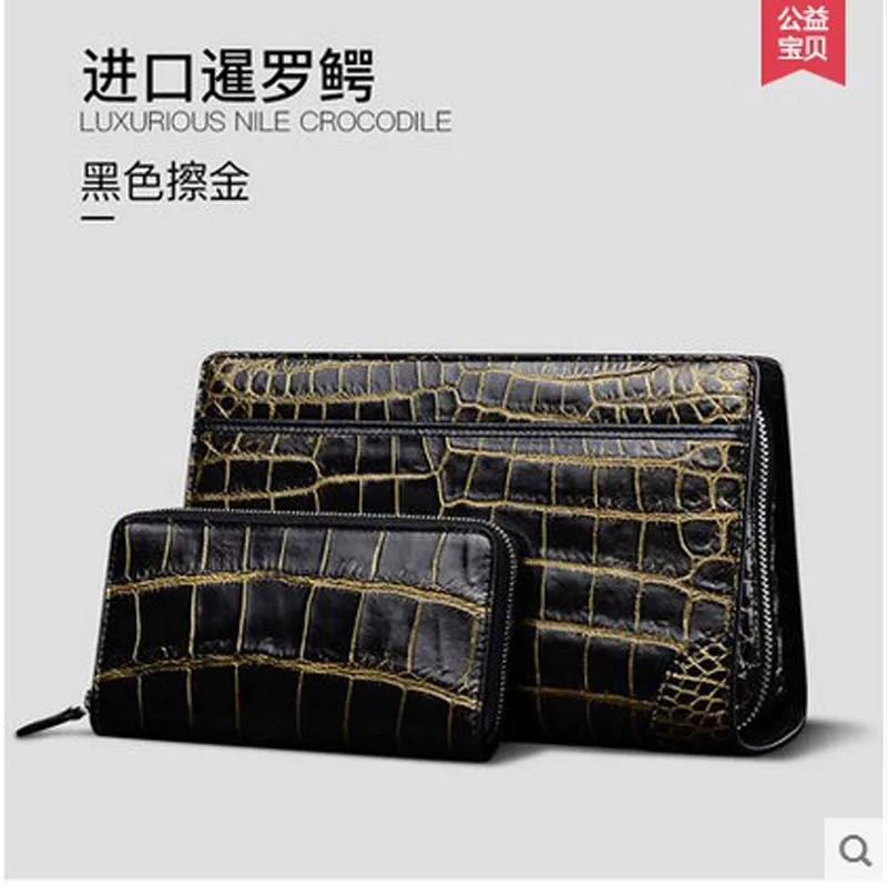 

Gete import crocodile handbag leather large capacity male crocodile purse belly rub golden luxury crocodile men's bags