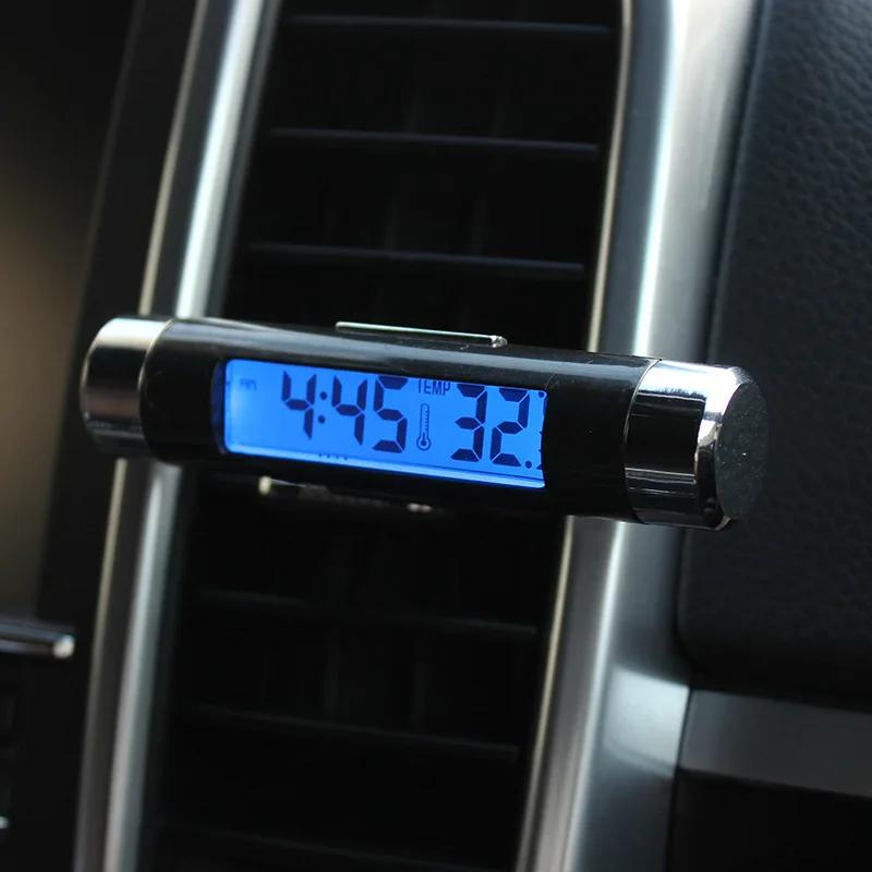 

Cylinder Car Electronic Back Light Watch Thermometer Auto Digital High Brightness LED Air Vent Outlet Clock with Clip