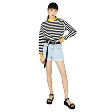 Женские черно-белые полосатые повседневные футболки женские Лоскутные ребристые универсальные удобные спортивные топы